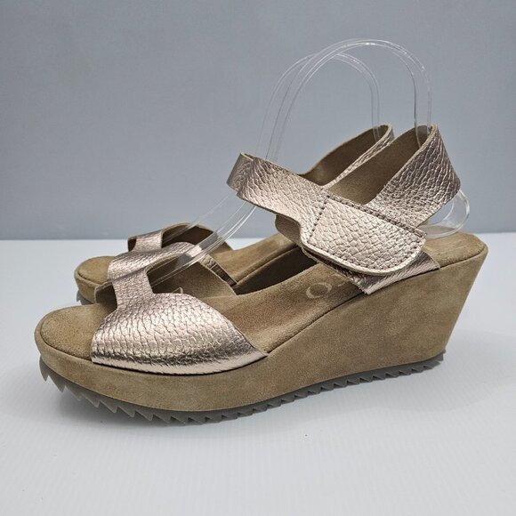 Pedro Garcia Fama Wedge Sandal EU 41 Rose Gold Metallic Leather Platform